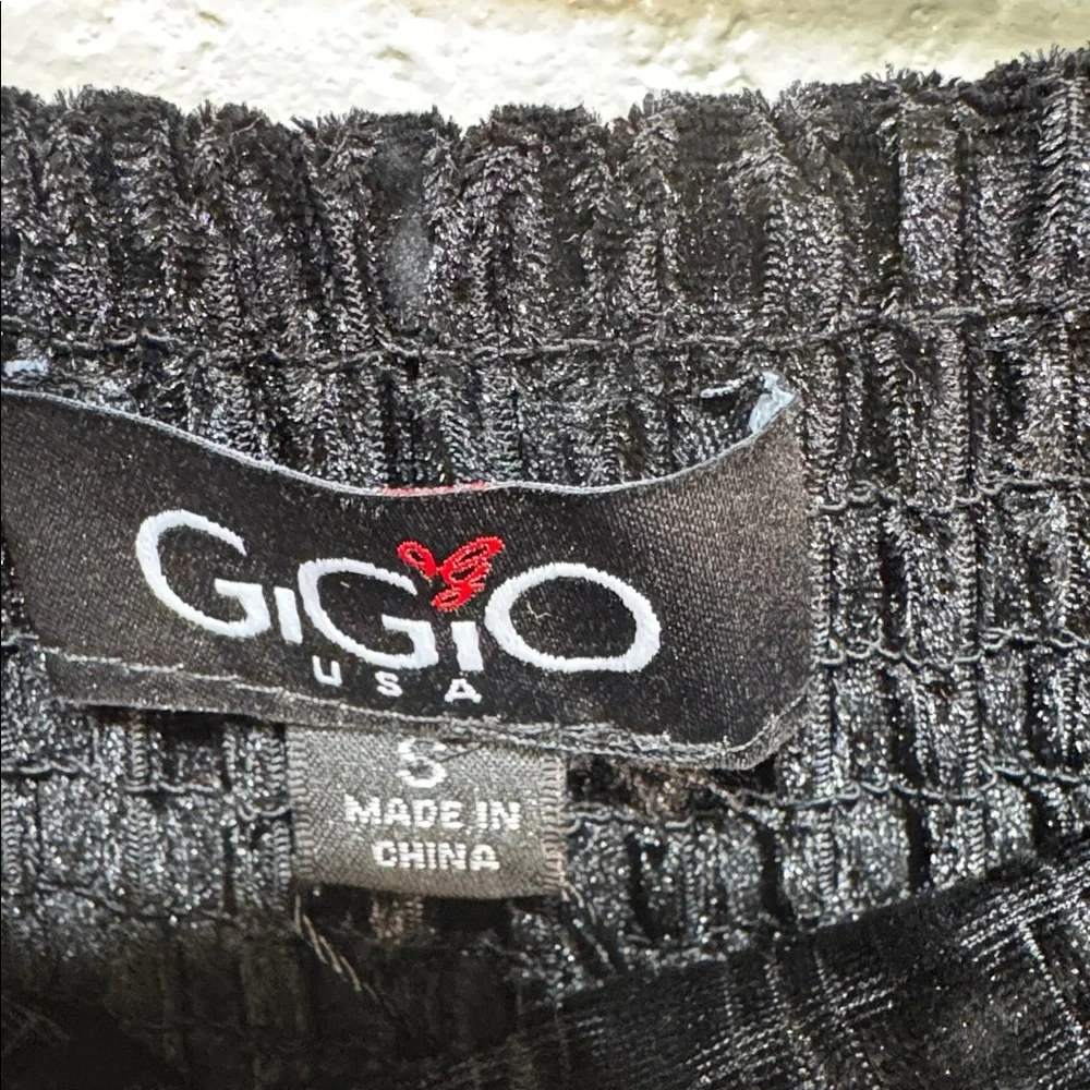 Gigio Women Small Black Wide-Leg Textured Velvet Tie Elastic Waist Pants‎ NWT